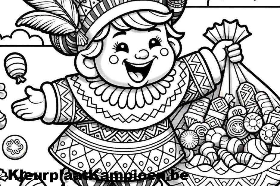 Kleurplaat vrolijke Piet snoepzak winter