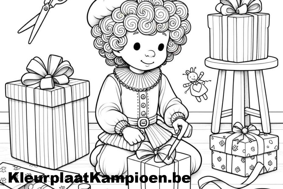 Piet pakt cadeaus in