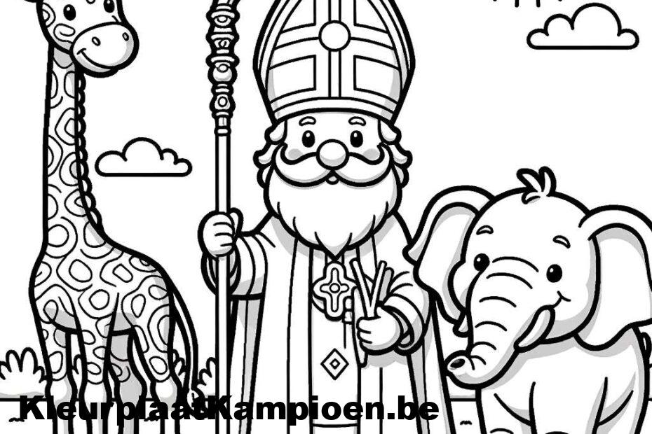 Sinterklaas giraf olifant zon wolken