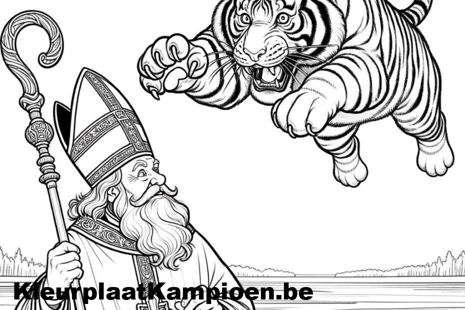 Sinterklaas kijkt naar springende tijger