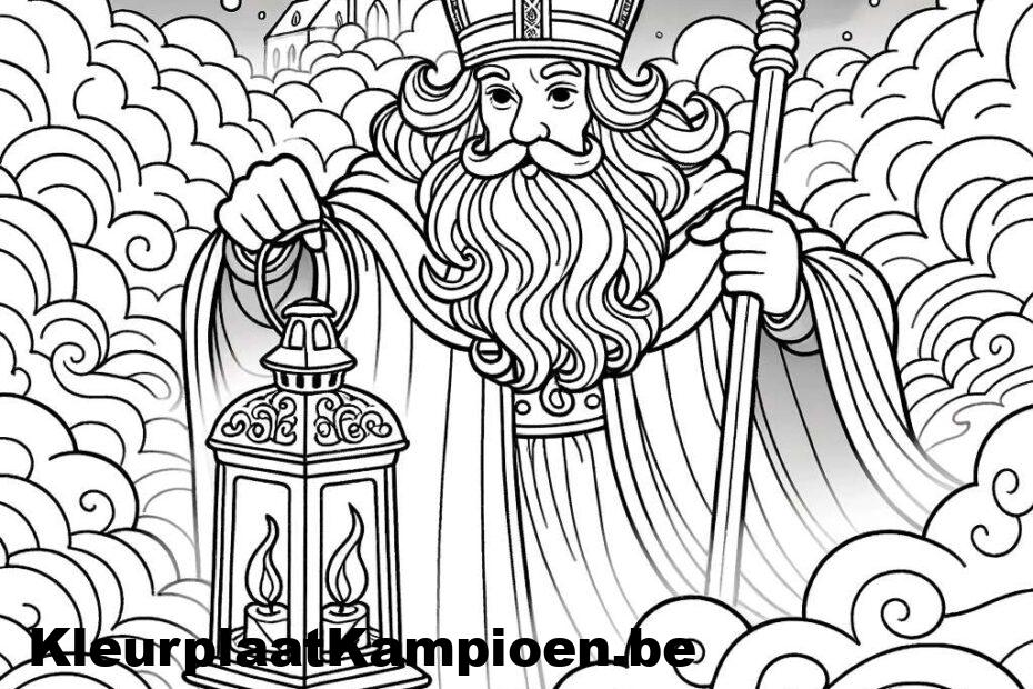 Sinterklaas met lantaarn in mist