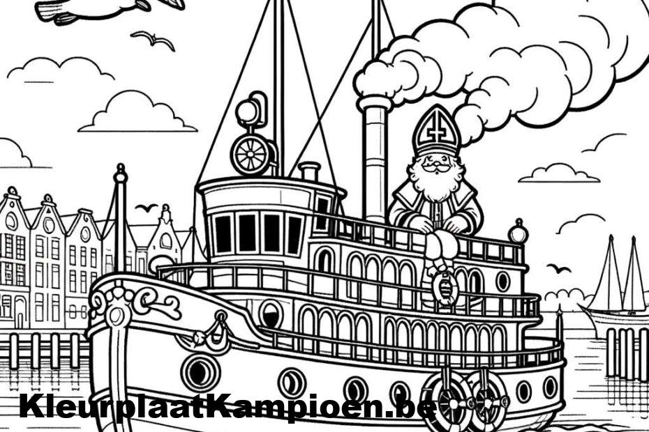 Stoomboot Sinterklaas haven eenvoudig lijnen