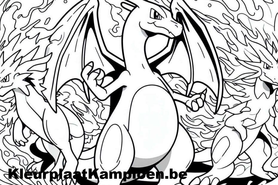 Kleurplaat Pokémon Charizard Vurige strijd