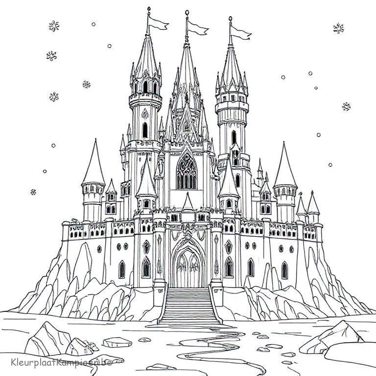 kleurplaat Winter Frozen Een kasteel van ijs met torens