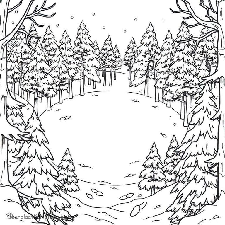 kleurplaat Winter bos Open plek met cirkel bomen