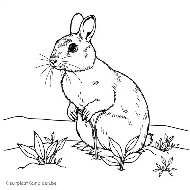 kleurplaat Winter dieren Arctische haas eet wintergroenten