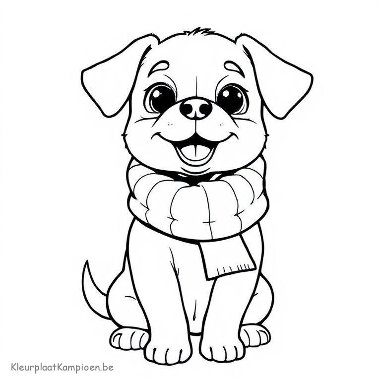 kleurplaat Winter sjaal Hondje met een gebreide sjaal