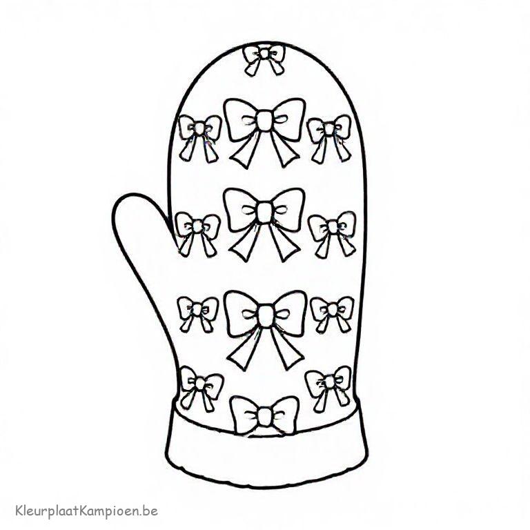 kleurplaat Winter wanten Wanten met een patroon van strikjes