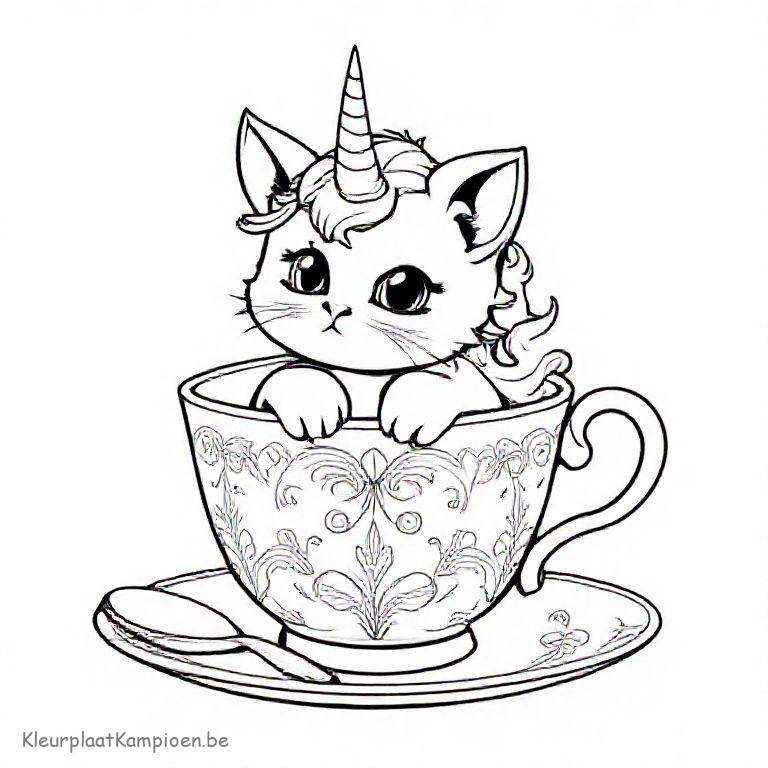 Gratis Kleurplaat Unicorn Kat Met Regenboog Download En Print