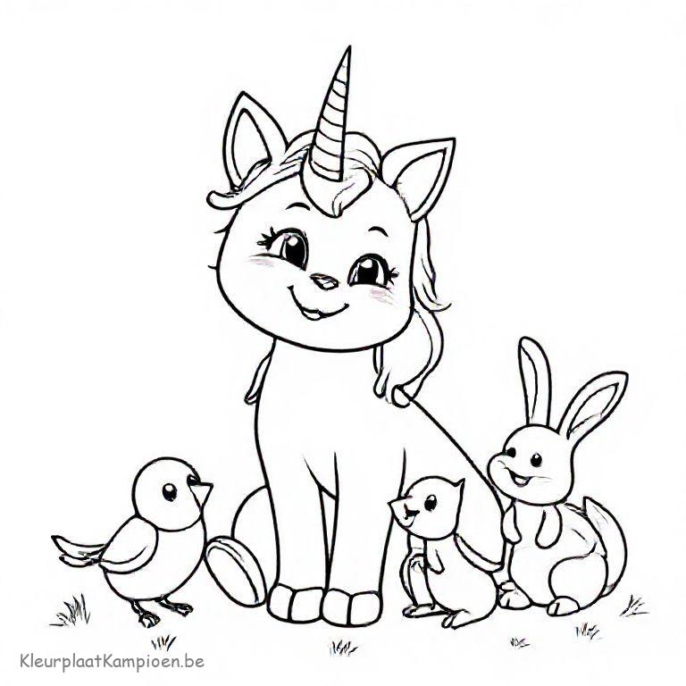 kleurplaat kleurplaat unicorn kat met vriendjes