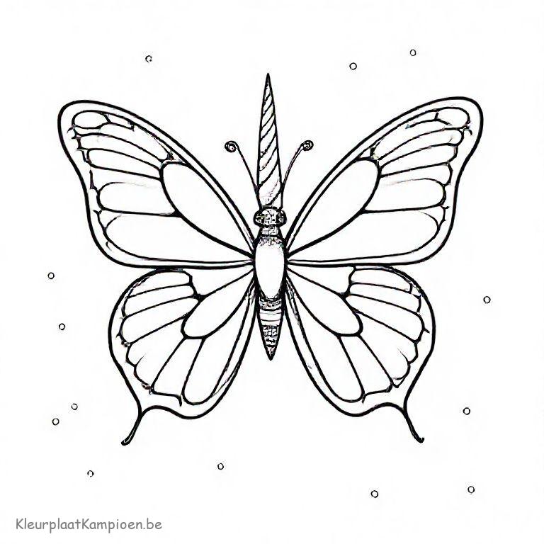 kleurplaat kleurplaat unicorn vlinder Glinsterende vlinder met een eenhoornhoorn