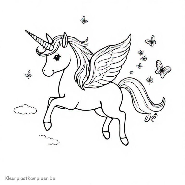 kleurplaat kleurplaat unicorn vlinder Vliegende eenhoorn met regenboogvlinders
