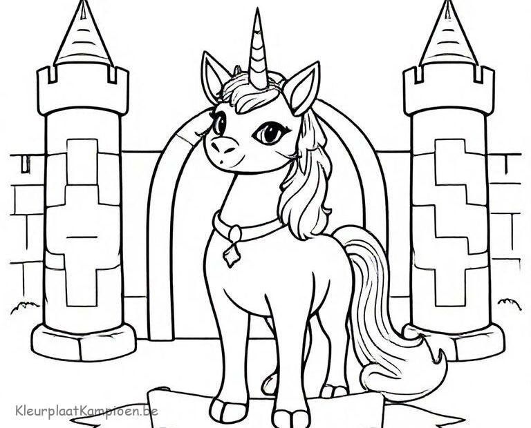 kleurplaat unicorn poes in kasteel