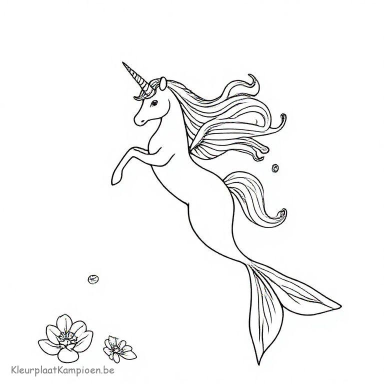 kleurplaat unicorn zeemeermin danst