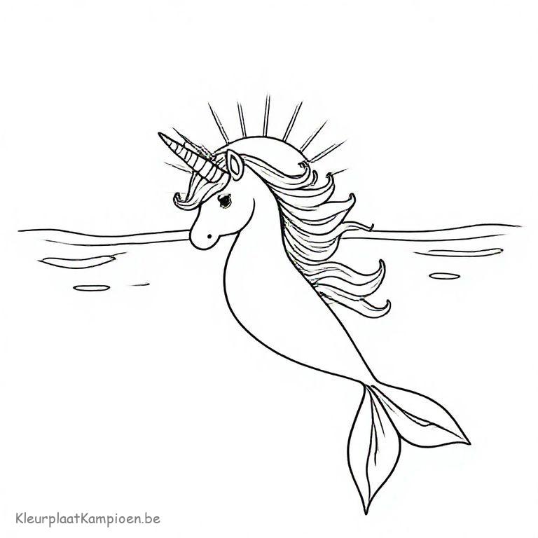 kleurplaat unicorn zeemeermin in de zon