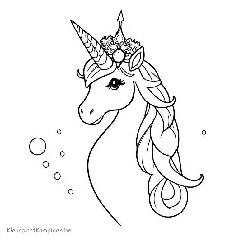 kleurplaat unicorn zeemeermin met kroon
