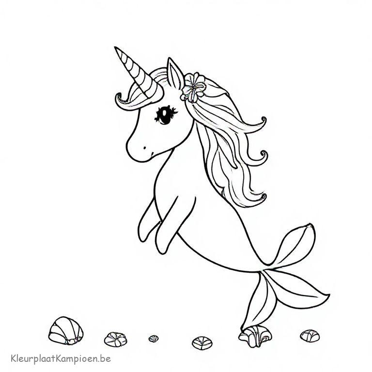 kleurplaat unicorn zeemeermin met schelpen