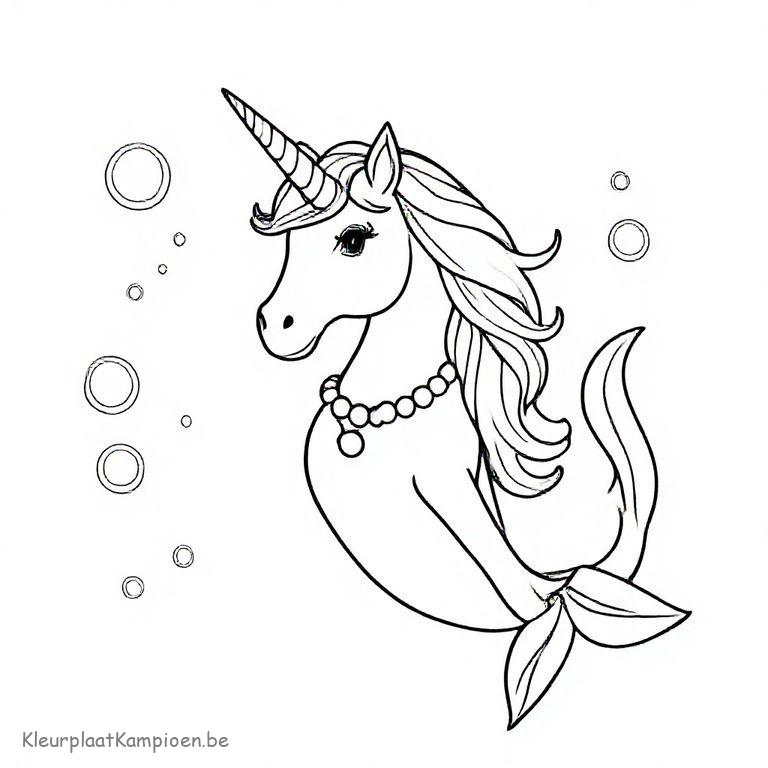 kleurplaat unicorn zeemeermin met sieraden