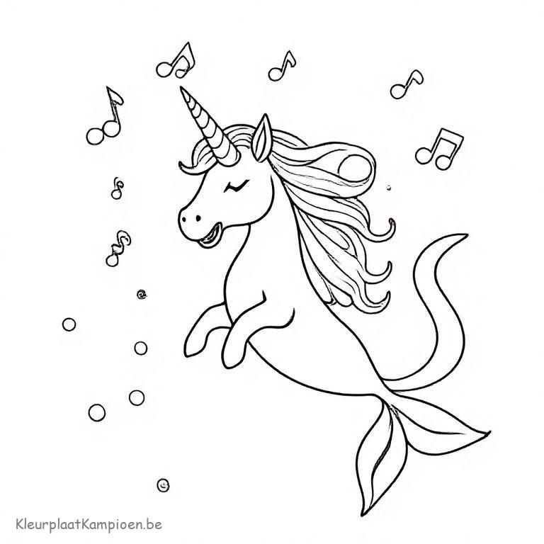 kleurplaat unicorn zeemeermin zingt