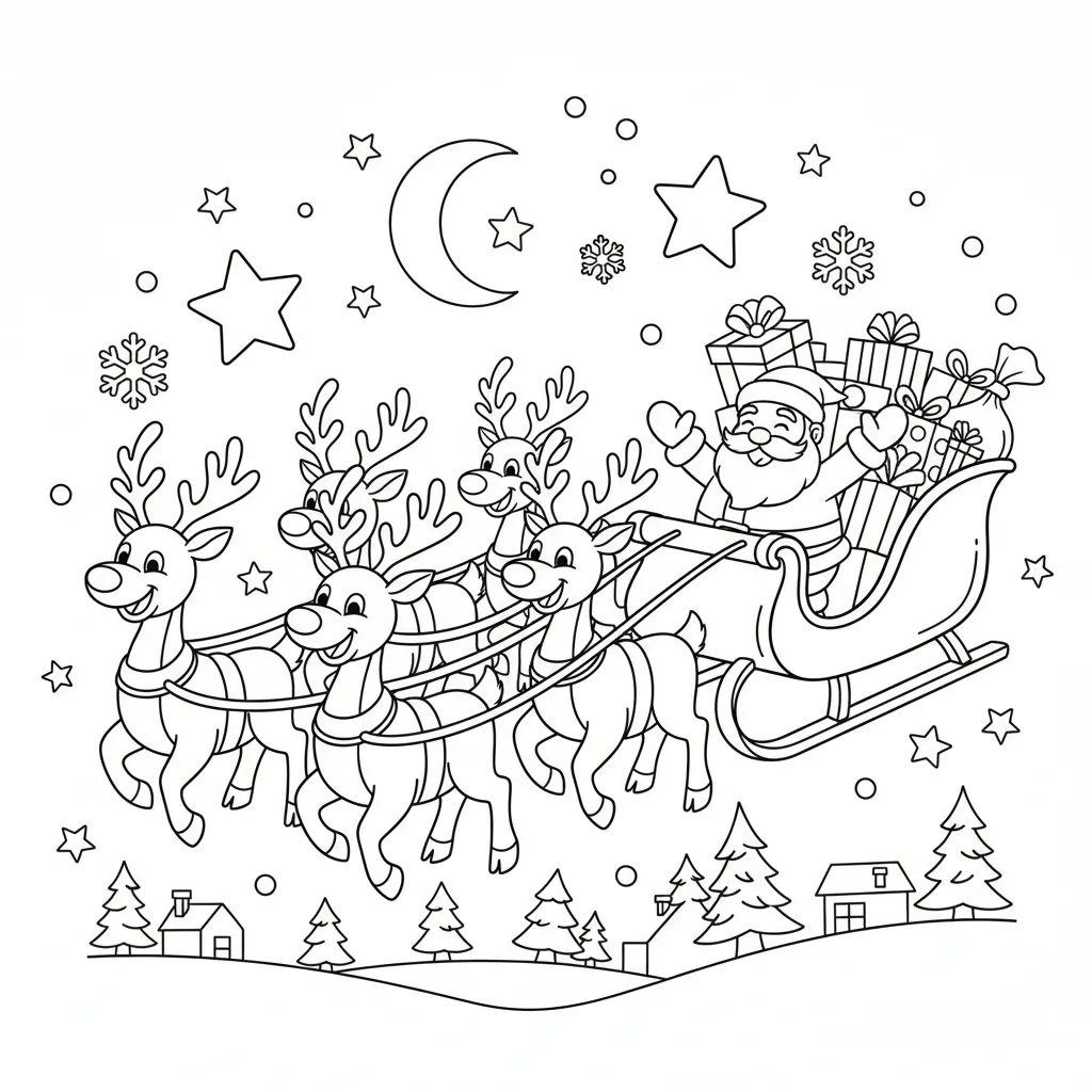 Kleurplaat kerst rendieren trekken slee