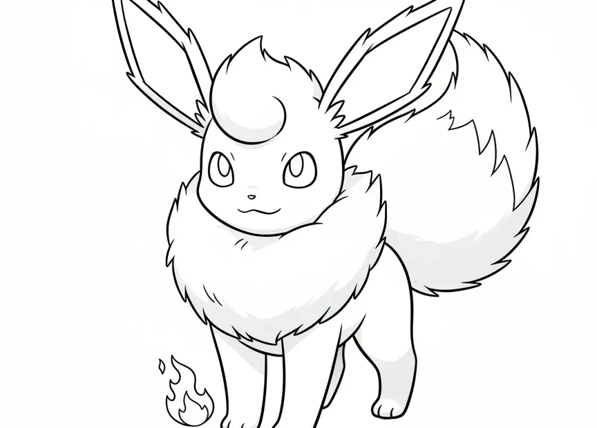 kleurplaat pokemon eevee evolution Flareon die trots zijn pluizige vacht toont