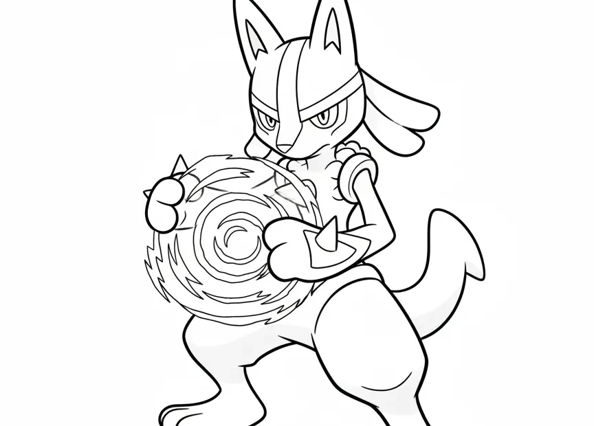 kleurplaat pokemon gx Lucario die krachtige aura energie verzamelt