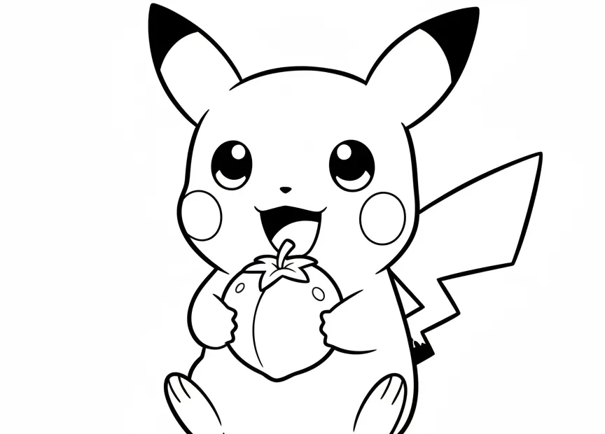 kleurplaat pokemon pichu die smult van een grote pecha bes